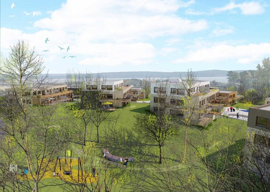 Illustrasjon som viser det planlagte boligprosjektet Øvre Båstad gård.